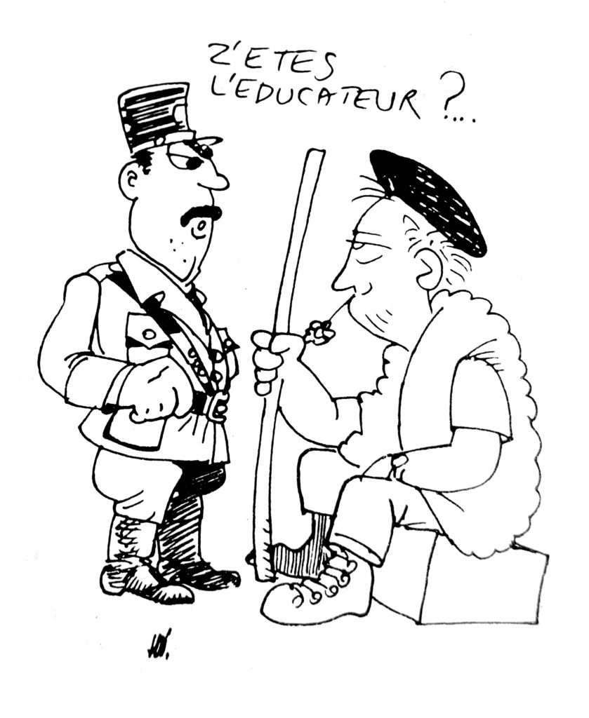 Caricature « Z’etes l’éducateur ?... », dans La Gazette Parallèle, n° 31, février 1981 (Bibliothèque de droit de l’UCLouvain).