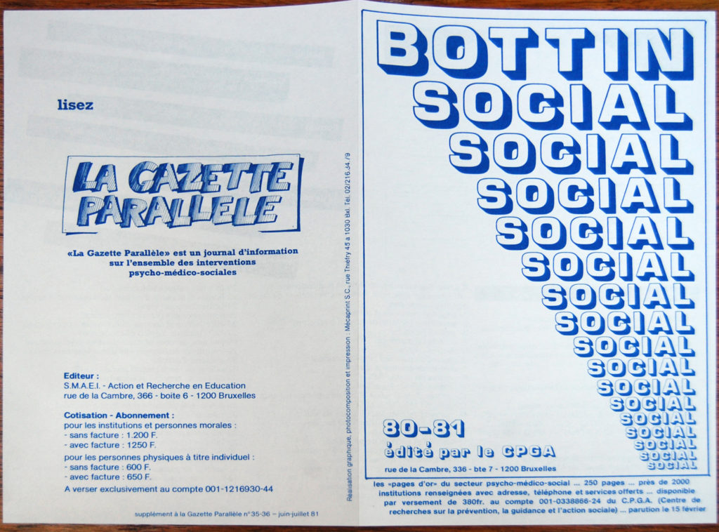 Publicité du Bottin social et de la Gazette Parallèle, 1980-1981 (Bibliothèque de droit de l’UCLouvain).