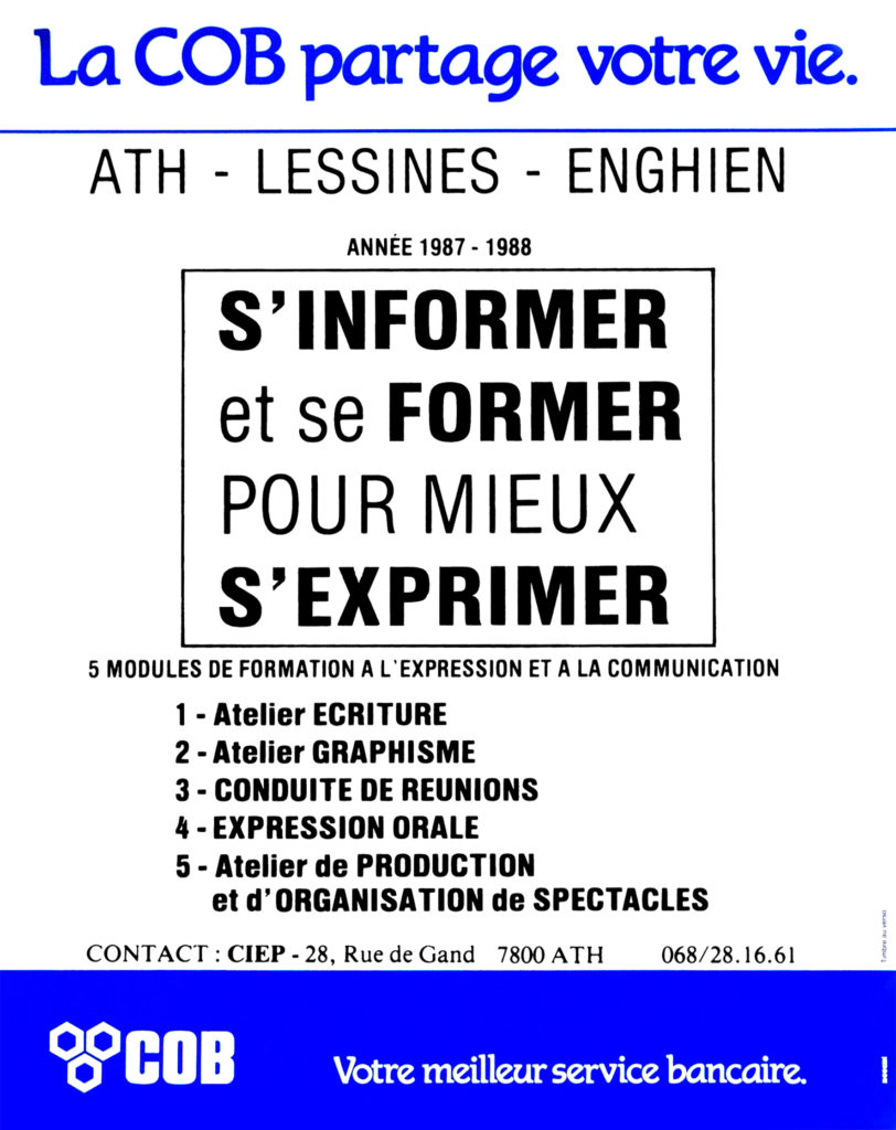 Affiche de promotion de formation, soutenue par  la COB, s.d. (CARHOP, coll.).